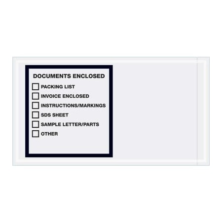 Box Packaging Full Face Envelopes, "Documents Enclosed" Print, 10"L x 5-1/2"W, Clear, 1000/Pack PL496